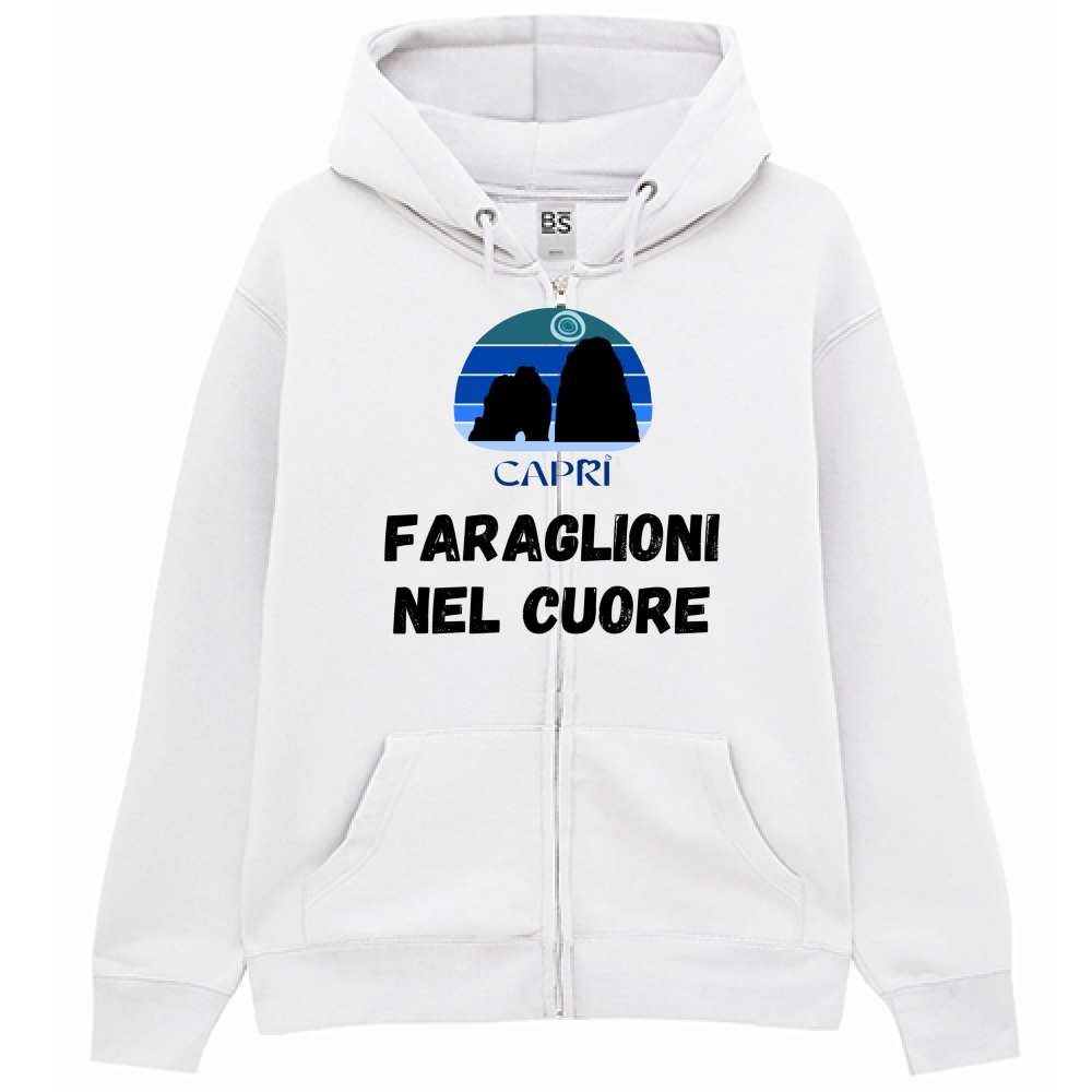 Felpa Premium Cappuccio Zip FARAGLIONI DI CAPRI NEL CUORE SCRITTA NERA