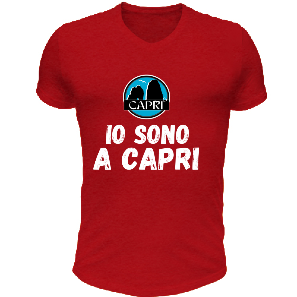 Unisex V-Neck T-Shirt I AM IN CAPRI WHITE WRITING
