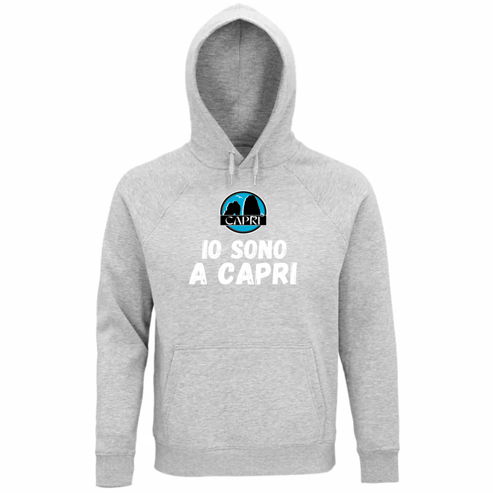 Felpa Organica Unisex Cappuccio IO SONO A CAPRI SCRITTA BIANCA