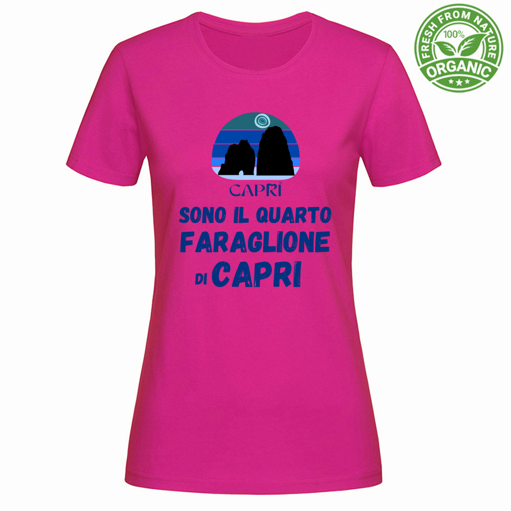 T-Shirt Woman Organic SONO IL QUARTO FARAGLIONE DI CAPRI SCRITTA BLUE