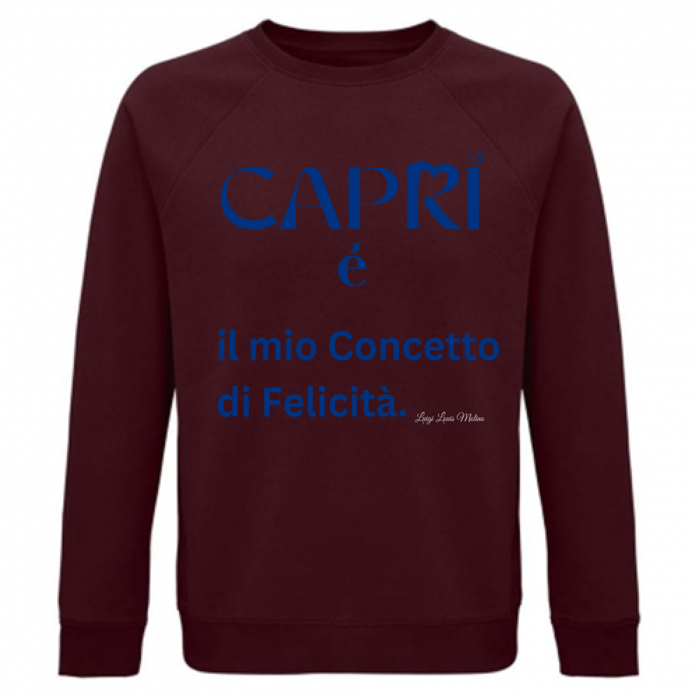 Felpa Unisex Organica Capri é il mio concetto di Felicità scritta Blue