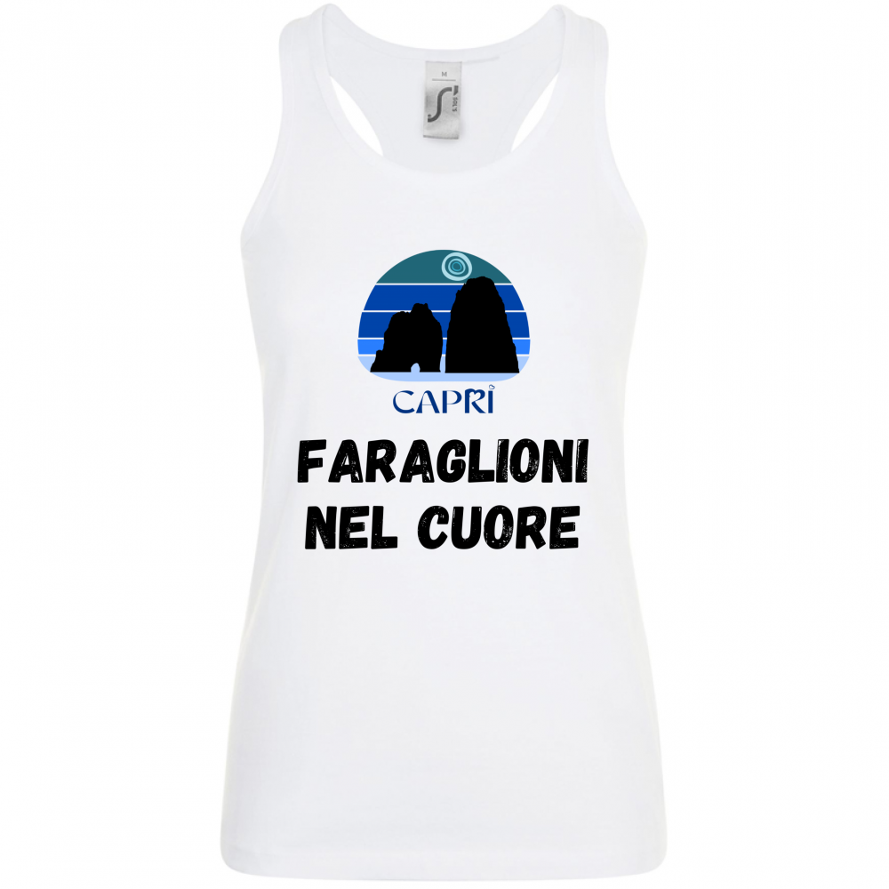 Canotta Donna FARAGLIONI DI CAPRI NEL CUORE SCRITTA NERA