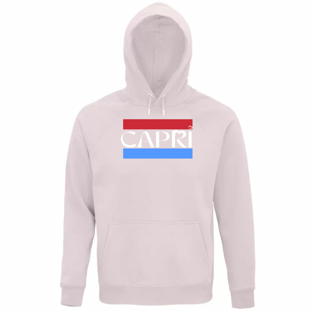 Felpa Organica Unisex Cappuccio CAPRI FASCIA ROSSO BLUE BIANCO
