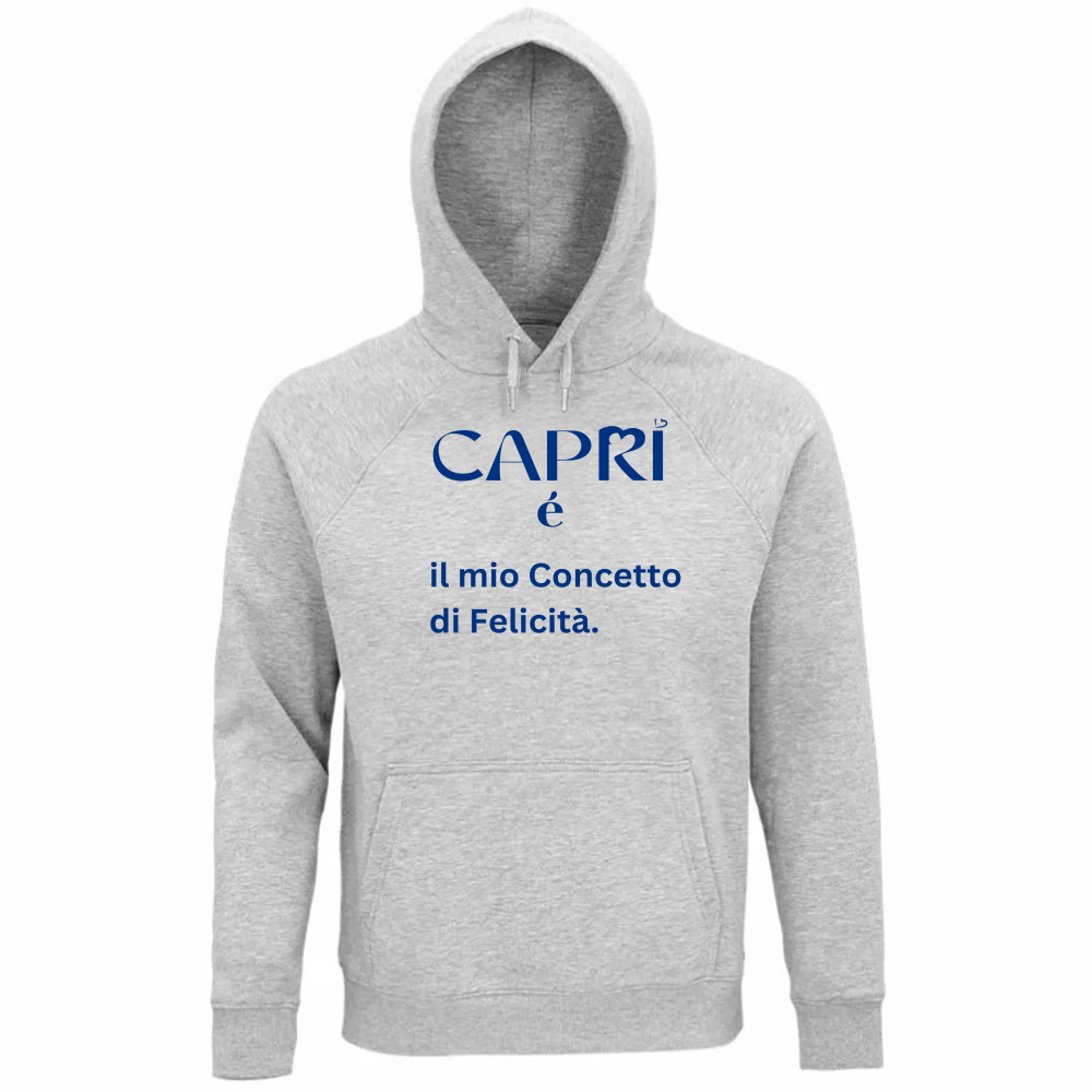 Felpa Organica Unisex Cappuccio Capri é il mio concetto di Felicità scritta Blue