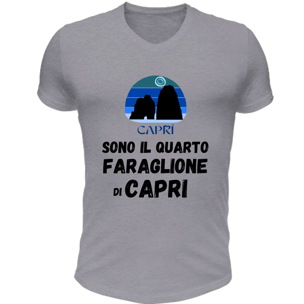 T-Shirt Unisex Scollo V SONO IL QUARTO FARAGLIONE DI CAPRI SCRITTA NERA