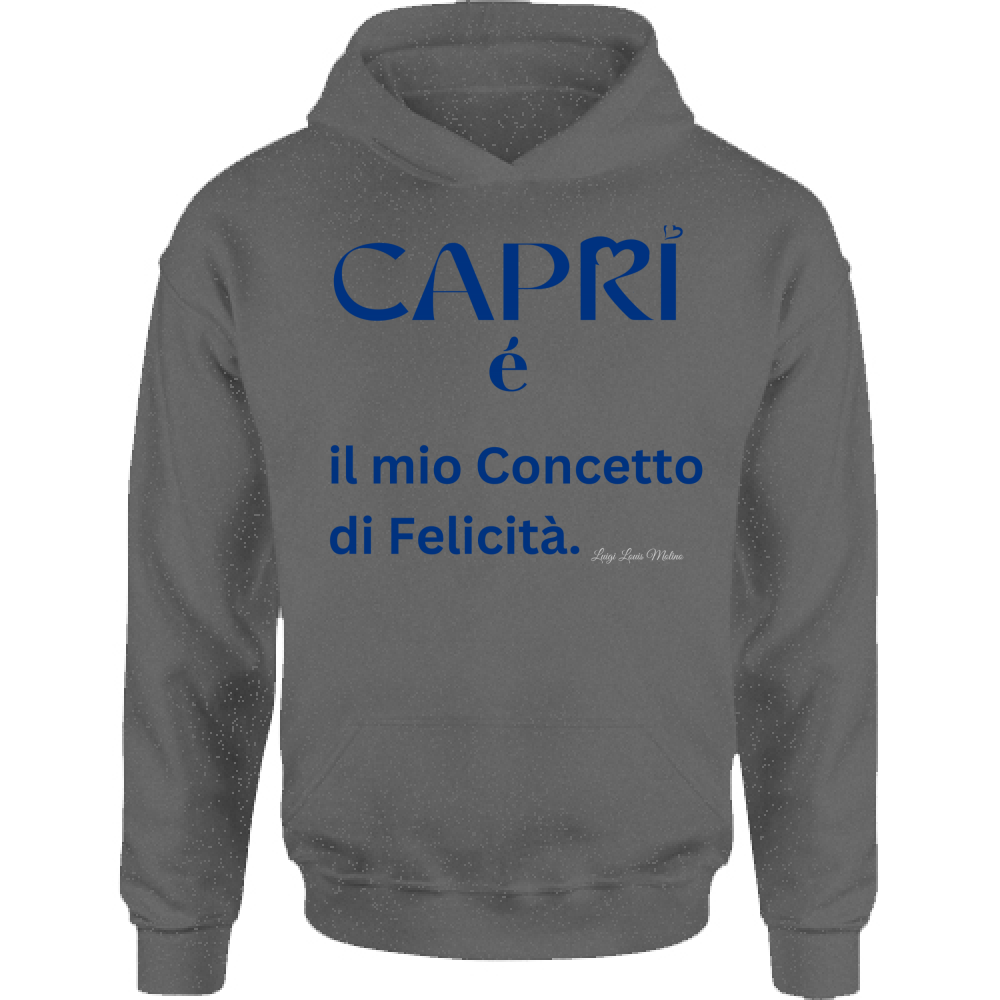 Felpa Bambino con Cappuccio Capri é il mio concetto di Felicità scritta Blue