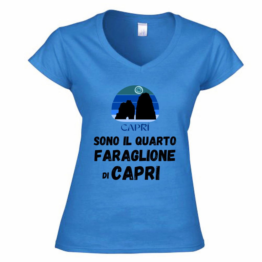 T-Shirt Donna Scollo V SONO IL QUARTO FARAGLIONE DI CAPRI SCRITTA NERA
