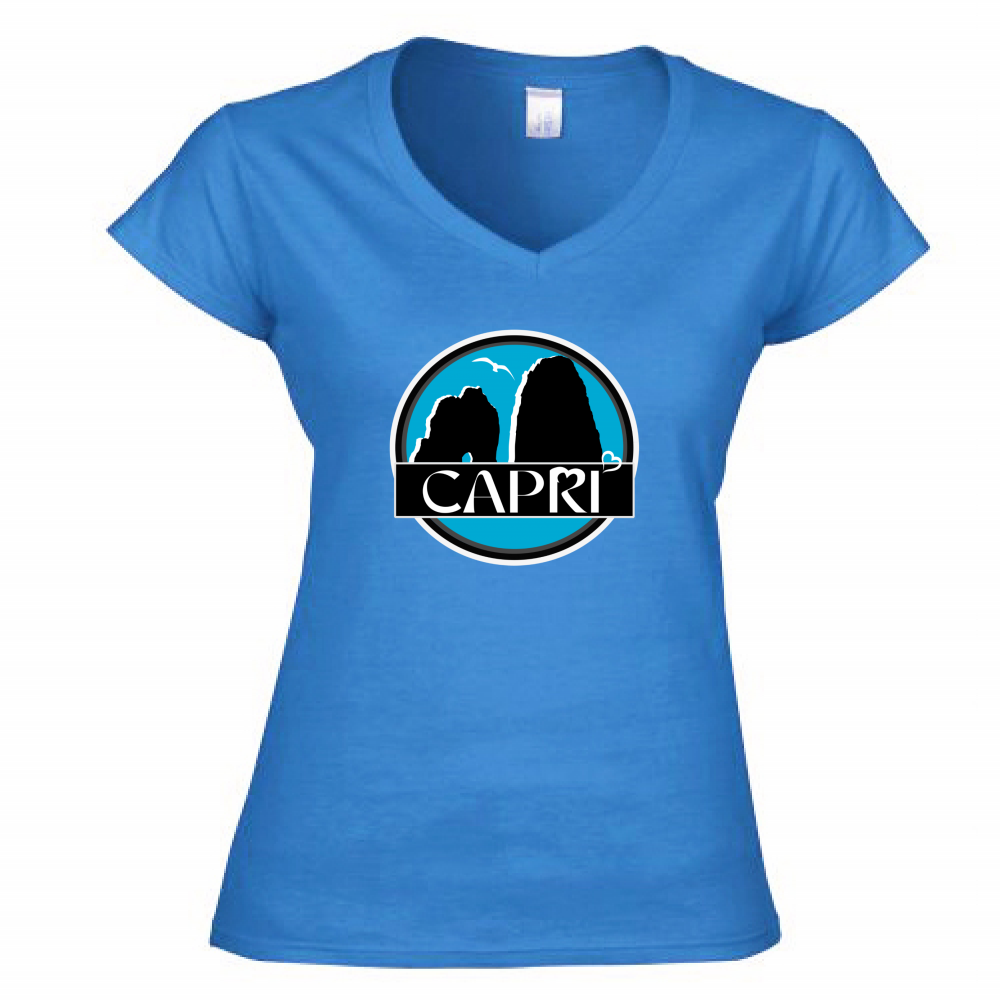 Women's T-Shirt V-Neck CAPRI MAGIC CIRCLE WITH FARAGLIONI