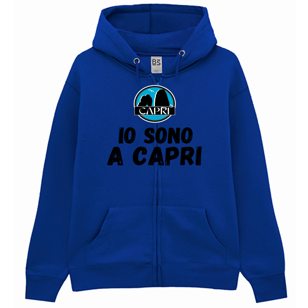 Felpa Premium Cappuccio Zip IO SONO A CAPRI SCRITTA NERA
