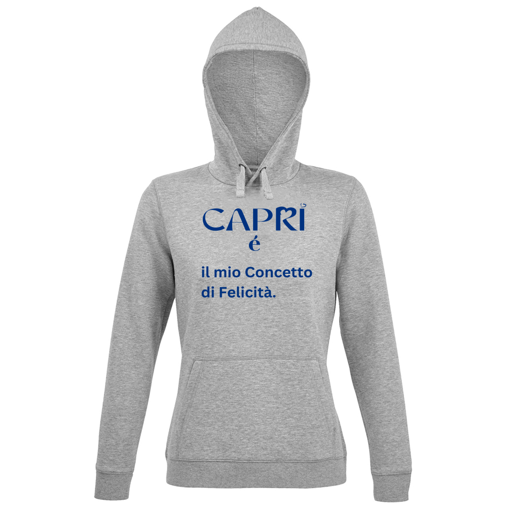 Hoodie Premium Women Capri é il mio concetto di Felicità scritta Blue