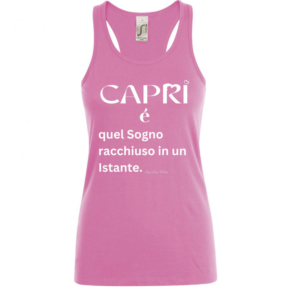 Canotta Donna Capri Sogno racchiuso in un istante scritta bianca