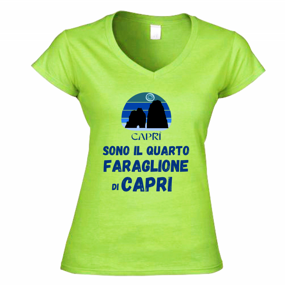 T-Shirt Donna Scollo V SONO IL QUARTO FARAGLIONE DI CAPRI SCRITTA BLUE