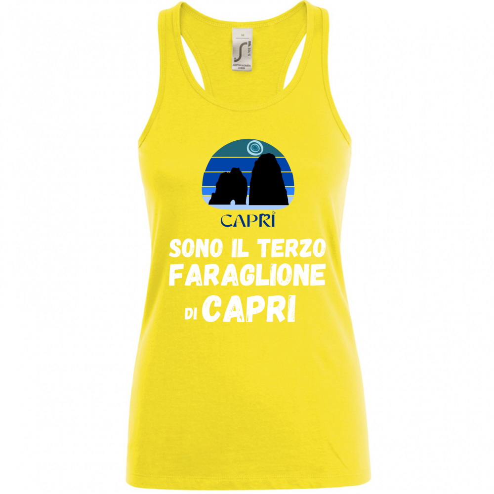 Canotta Donna SONO IL TERZO FARAGLIONE DI CAPRI SCRITTA BIANCA