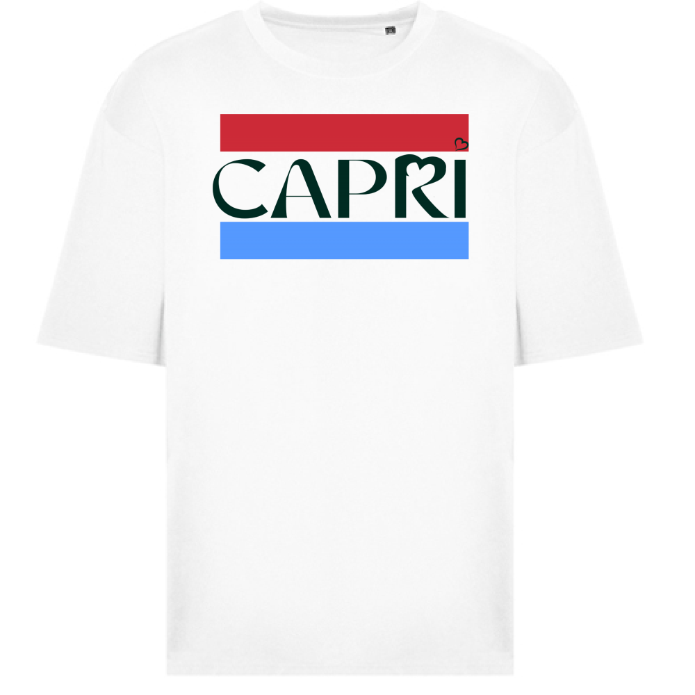 Oversize T-Shirt CAPRI RED BLUE BAND BLACK WRITING