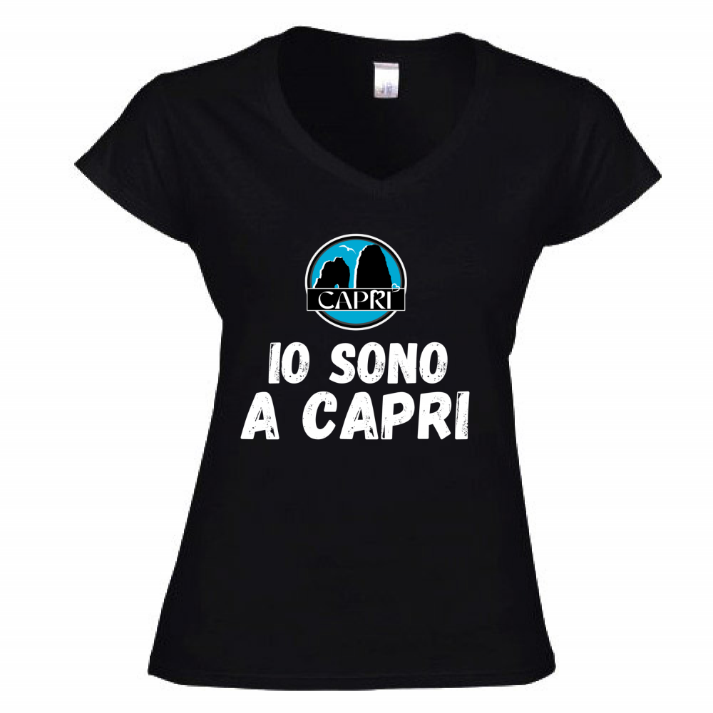Women's V-Neck T-Shirt I AM IN CAPRI WHITE WRITING