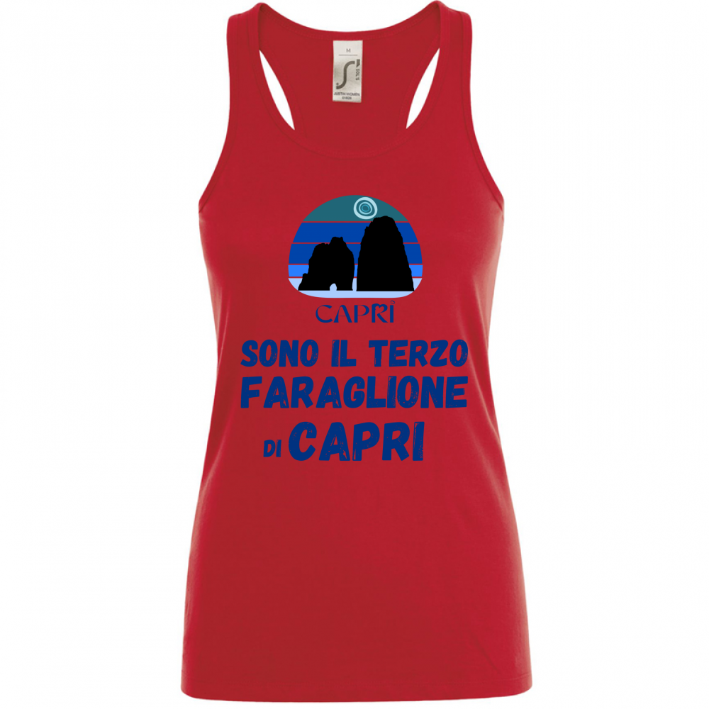 Canotta Donna SONO IL TERZO FARAGLIONE DI CAPRI SCRITTA BLU