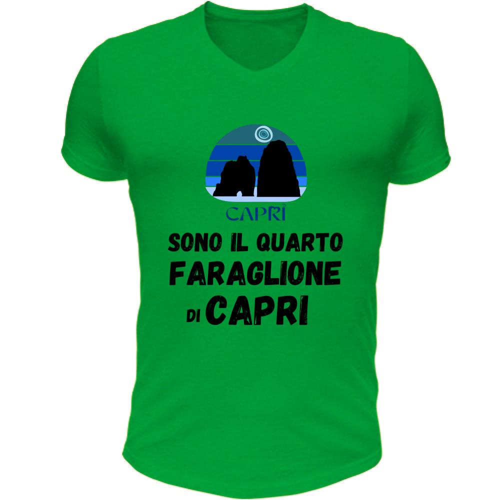 T-Shirt Unisex Scollo V SONO IL QUARTO FARAGLIONE DI CAPRI SCRITTA NERA