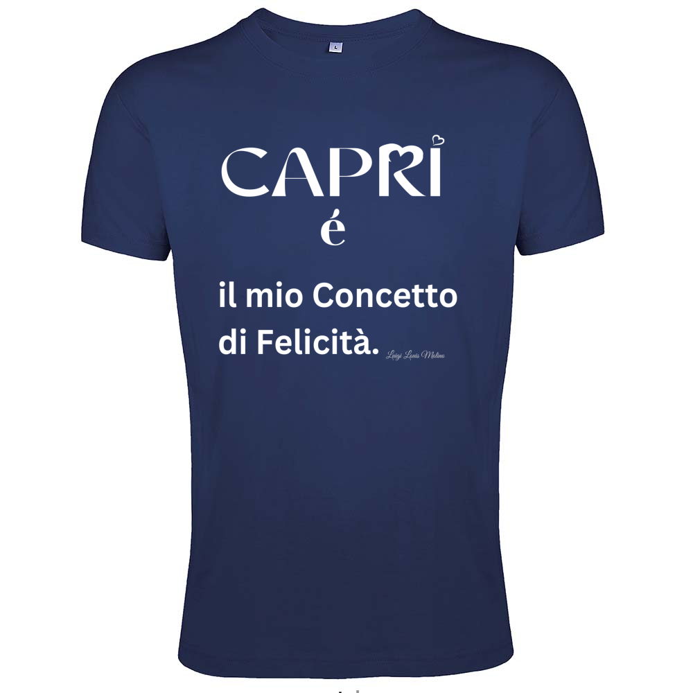 T-Shirt Men Fit Capri é il mio concetto di Felicità scritta Bian