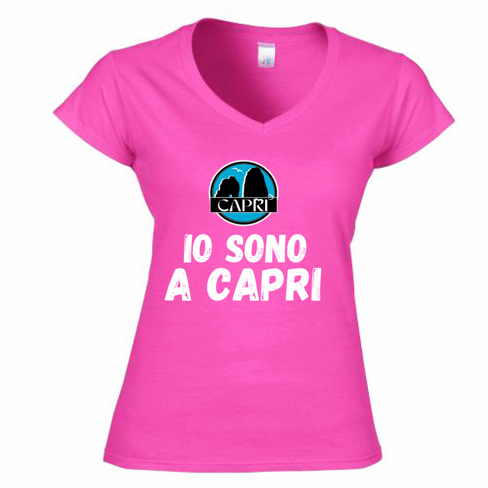 Women's V-Neck T-Shirt I AM IN CAPRI WHITE WRITING
