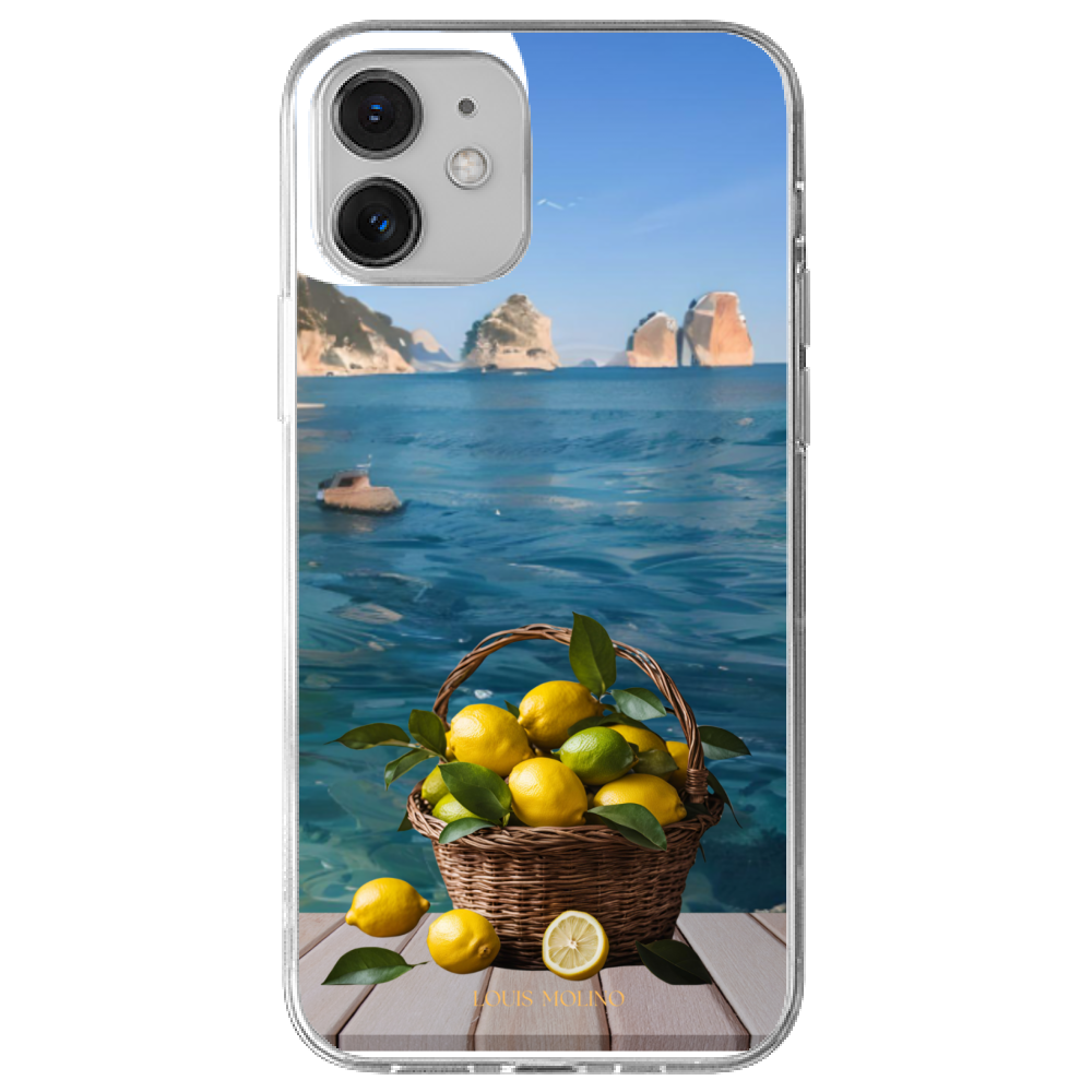 Cover Gomma iPhone 12 LEMON  FARAGLIONI PAINT CAPRI