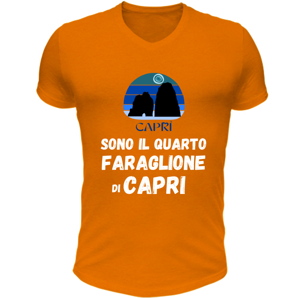 T-Shirt Unisex Scollo V SONO IL QUARTO FARAGLIONE DI CAPRI SCRITTA BIANCA
