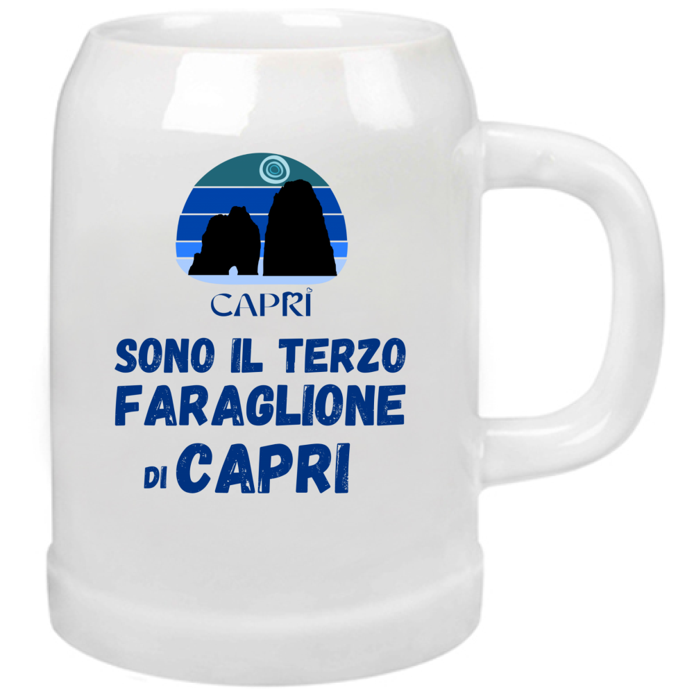Boccale Birra SONO IL TERZO FARAGLIONE DI CAPRI SCRITTA BLU
