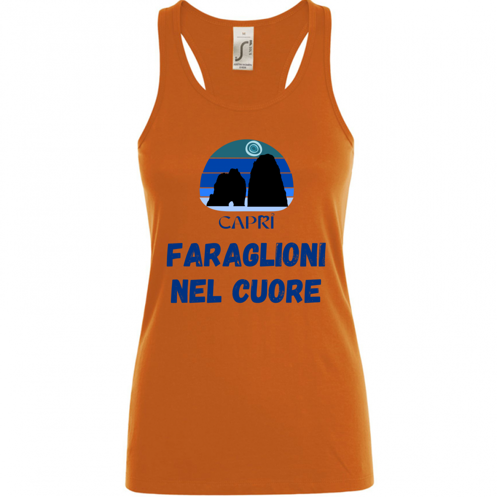 Canotta Donna FARAGLIONI DI CAPRI NEL CUORE SCRITTA BLUE