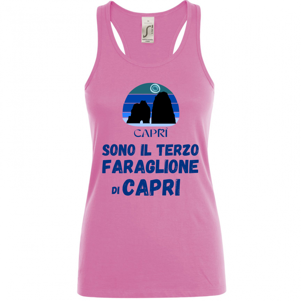 Canotta Donna SONO IL TERZO FARAGLIONE DI CAPRI SCRITTA BLU
