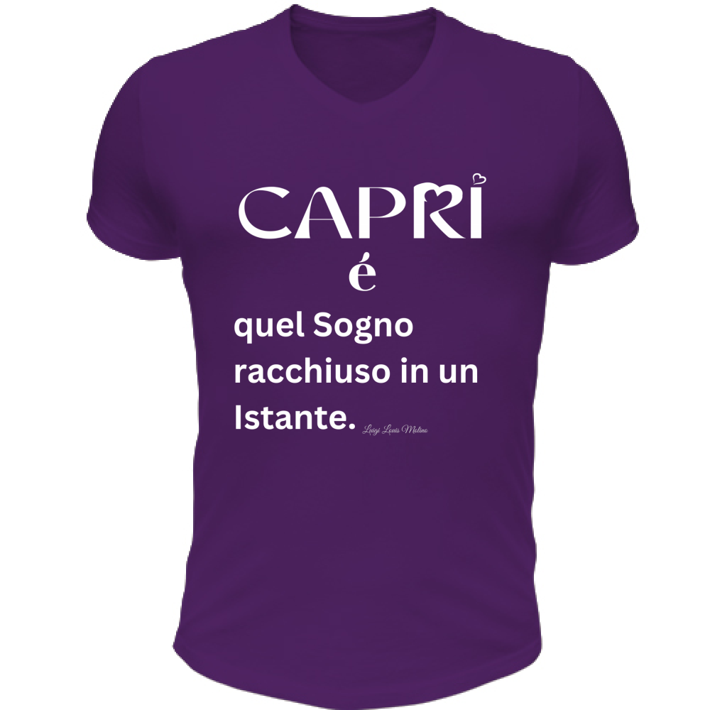 T-Shirt Unisex Scollo V Capri Sogno racchiuso in un istante scritta bianca