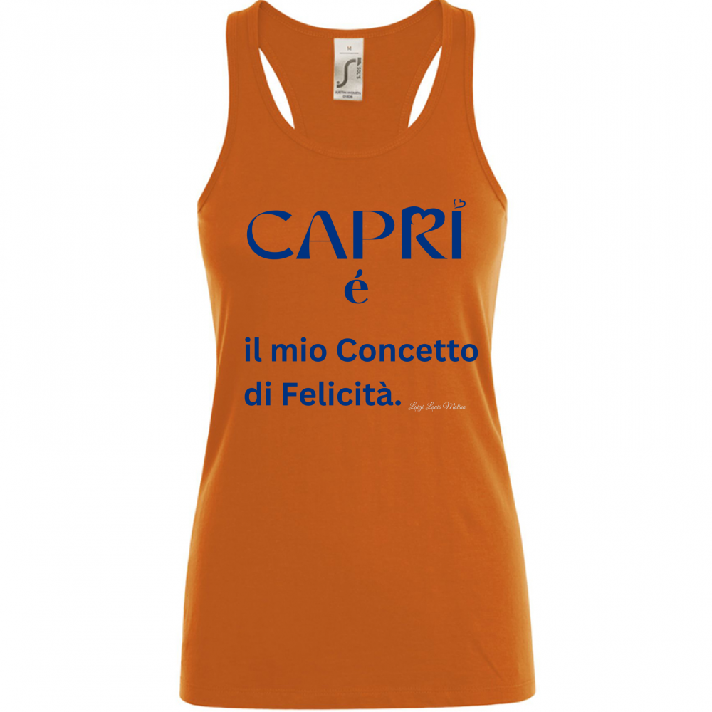 Canotta Donna Capri é il mio concetto di Felicità scritta Blue
