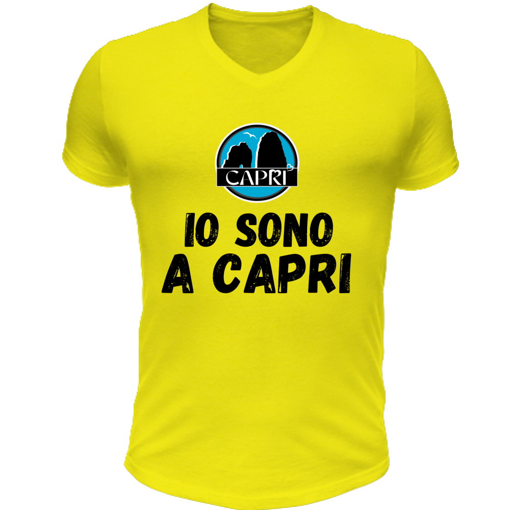 T-Shirt Unisex Scollo V IO SONO A CAPRI SCRITTA NERA