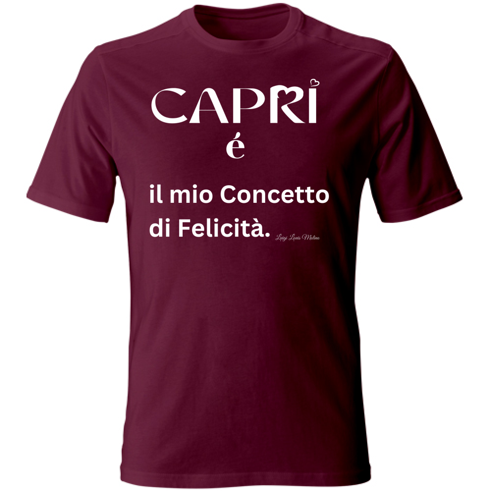 T-Shirt Unisex Capri é il mio concetto di Felicità scritta Bian