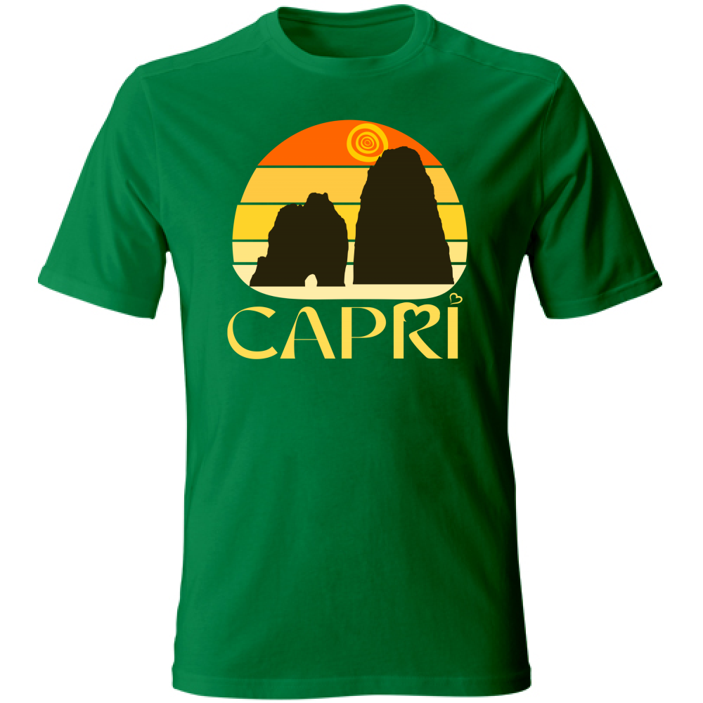T-Shirt Unisex CAPRI TRAMONTO VINTAGE SCRITTA GIALLO