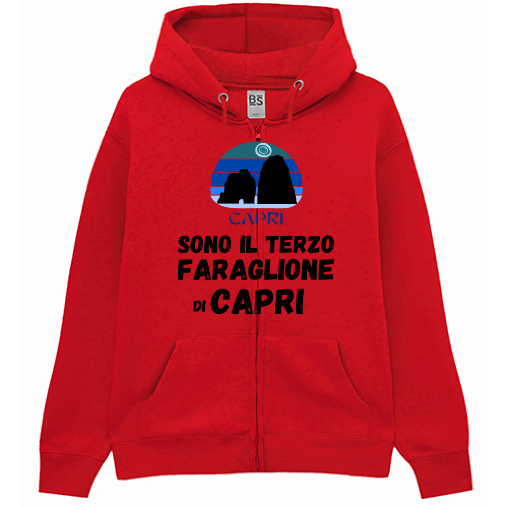 Felpa Premium Cappuccio Zip SONO IL TERZO FARAGLIONE DI CAPRI SCRITTA NERA