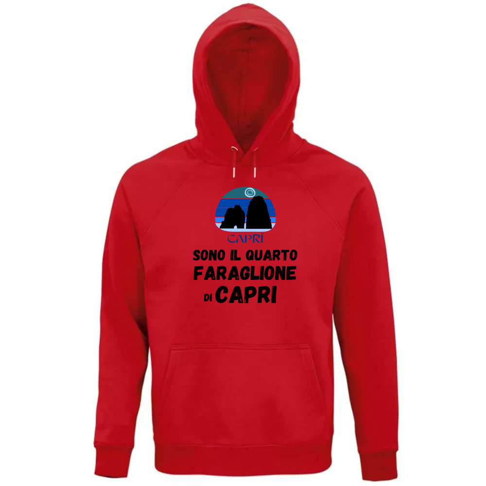 Felpa Organica Unisex Cappuccio SONO IL QUARTO FARAGLIONE DI CAPRI SCRITTA NERA