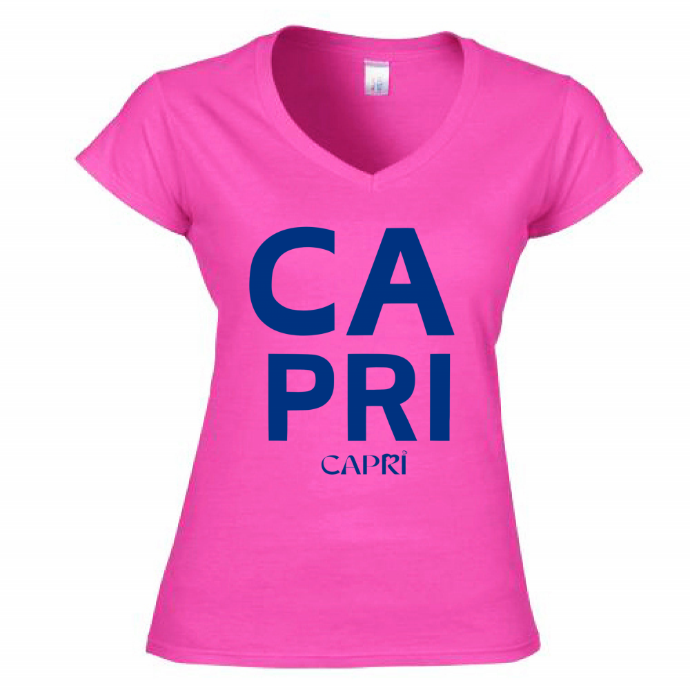 T-Shirt Donna Scollo V CAPRI DESIGN SCRITTA BLUE