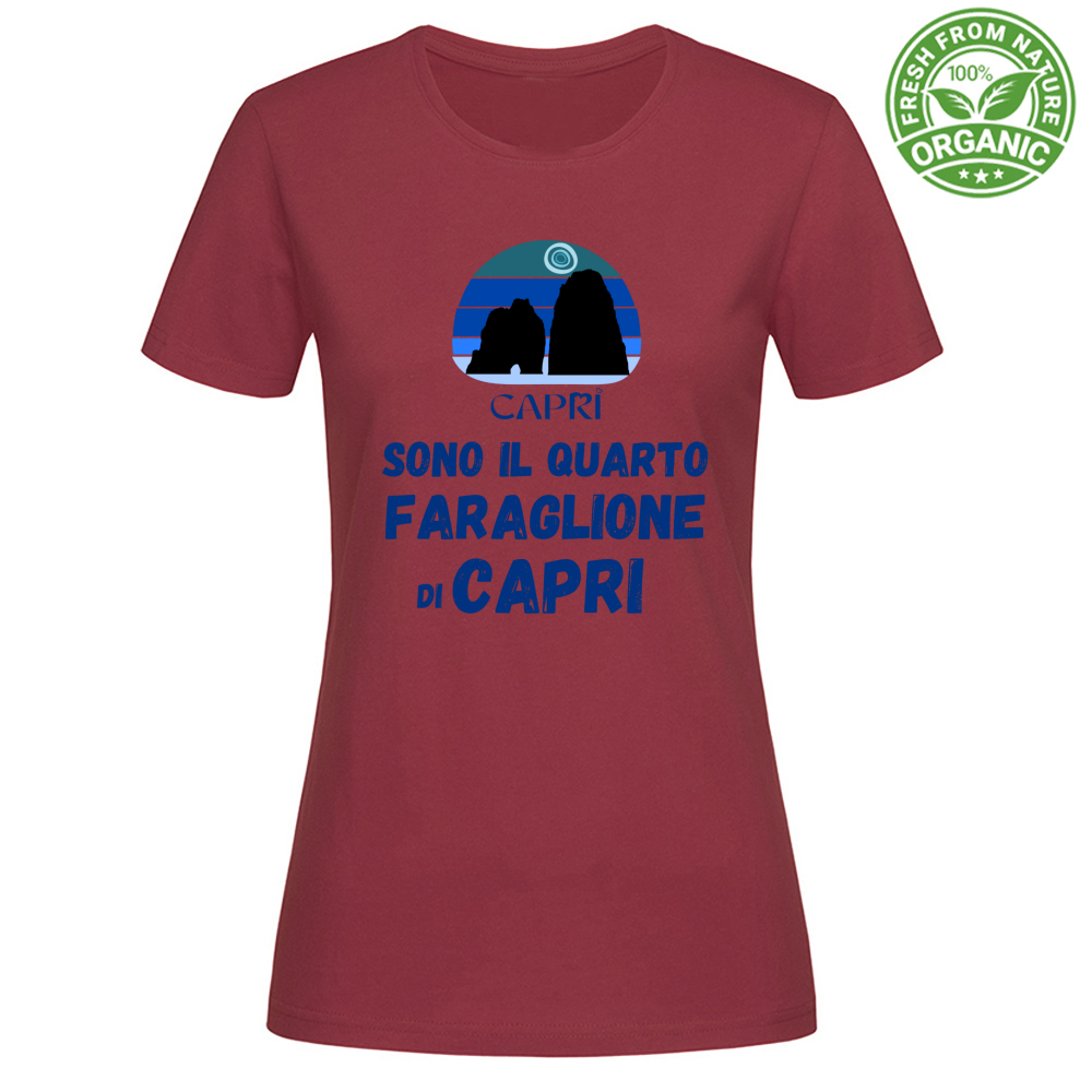 T-Shirt Woman Organic SONO IL QUARTO FARAGLIONE DI CAPRI SCRITTA BLUE