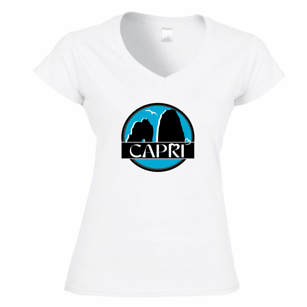 Women's T-Shirt V-Neck CAPRI MAGIC CIRCLE WITH FARAGLIONI