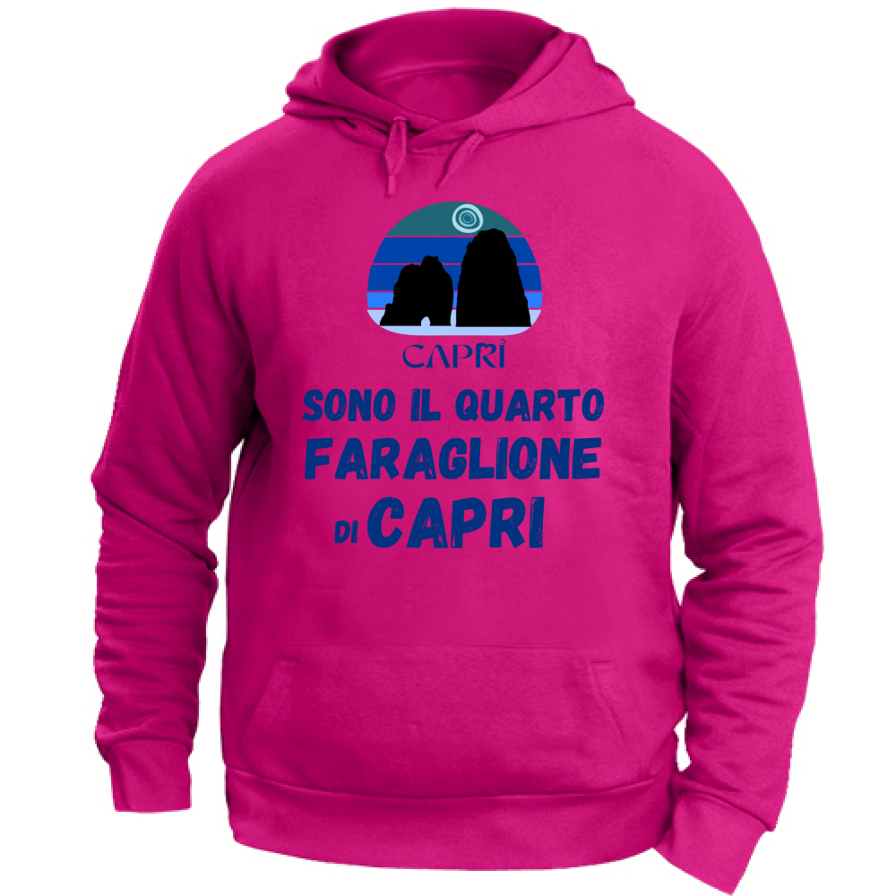 Felpa Unisex con Cappuccio SONO IL QUARTO FARAGLIONE DI CAPRI SCRITTA BLUE