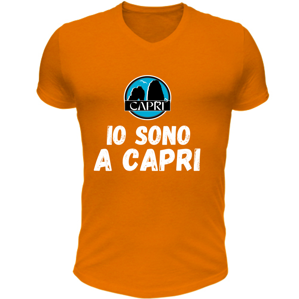 Unisex V-Neck T-Shirt I AM IN CAPRI WHITE WRITING