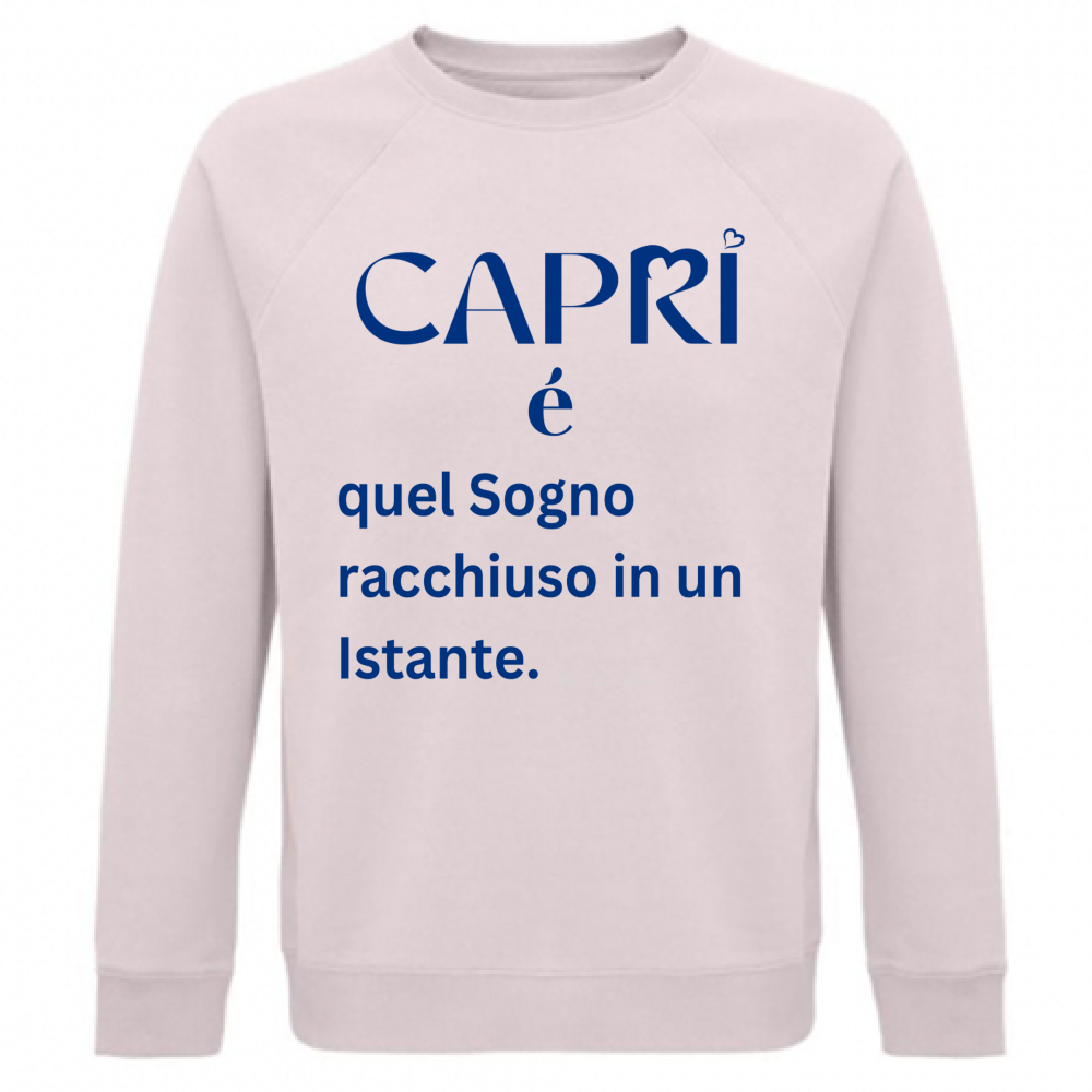 Felpa Unisex Organica Capri Sogno racchiuso in un istante scritta Blue