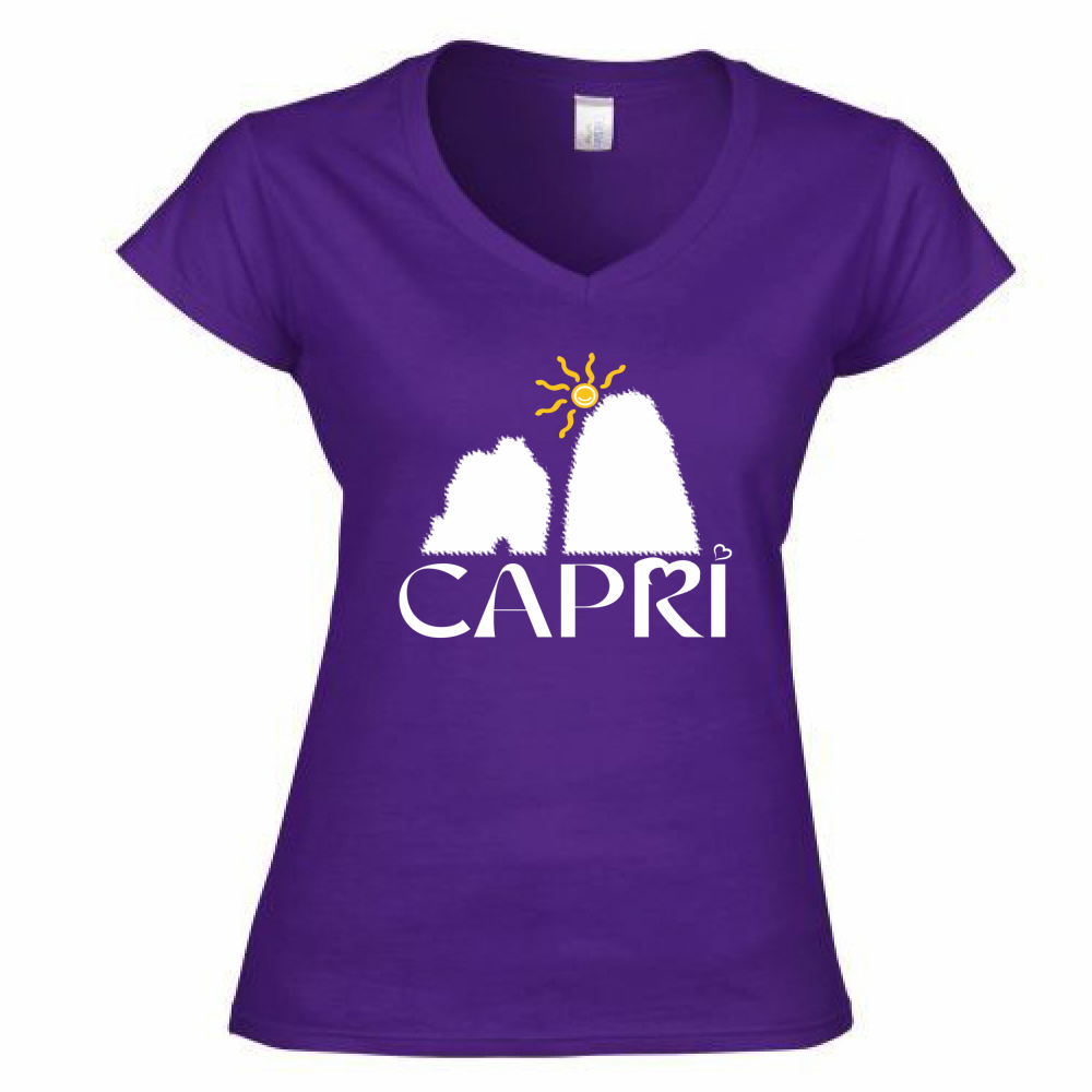 Women's T-Shirt V-Neck CAPRI HAPPY FARAGLIONI WHITE