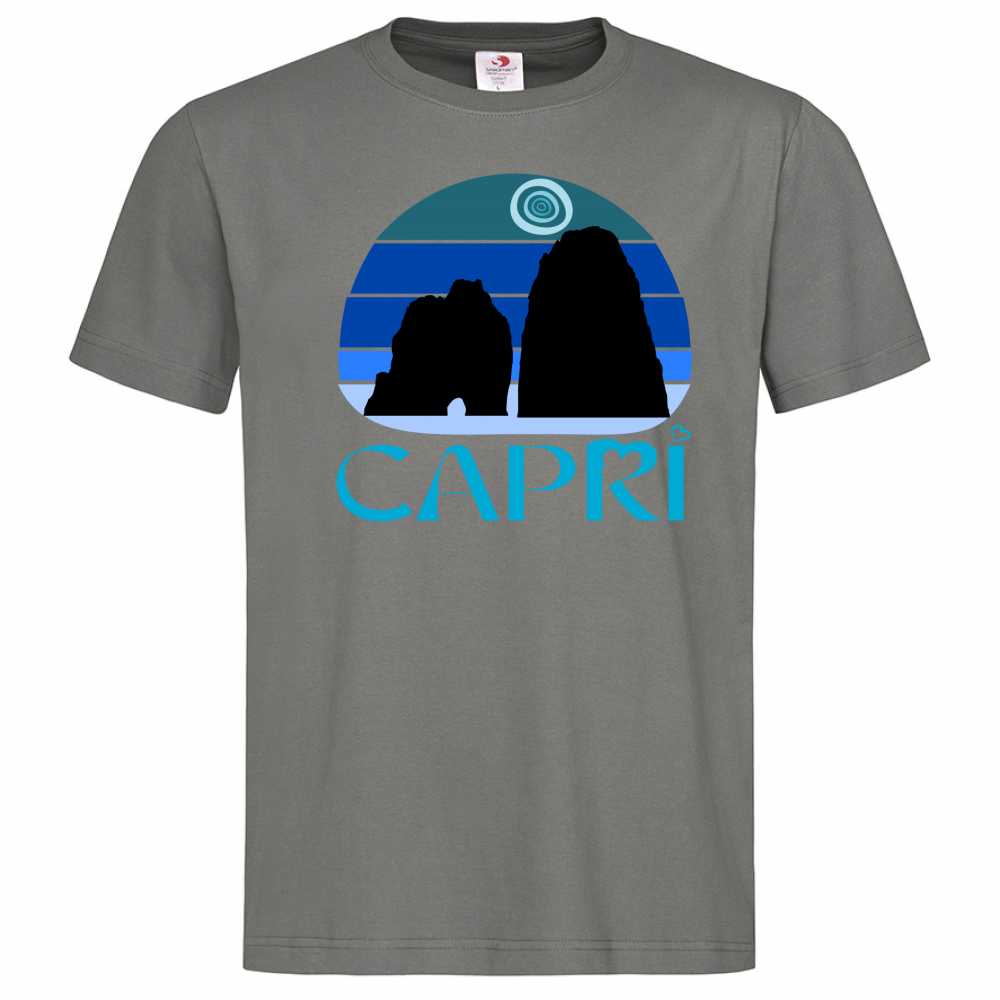 T-Shirt Men Premium CAPRI VINTAGE TRAMONTO AZZURRATO