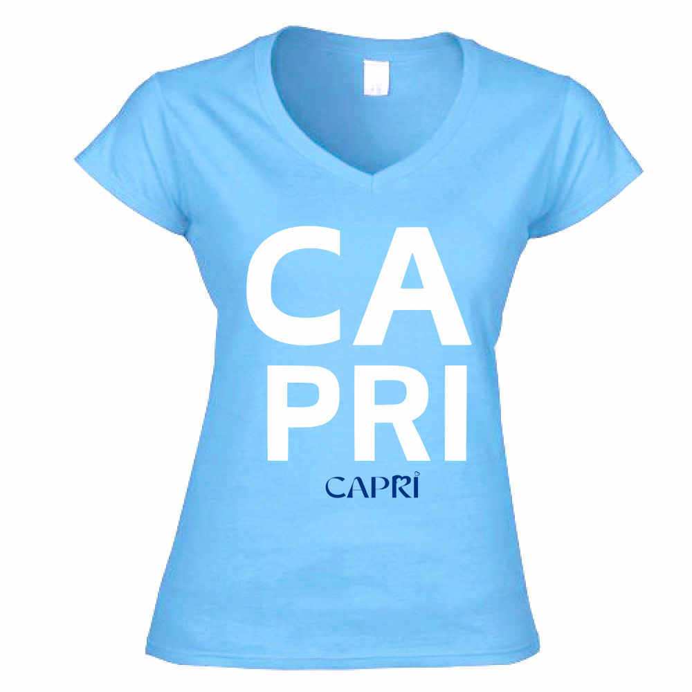 T-Shirt Donna Scollo V CAPRI DESIGN SCRITTA BIANCA
