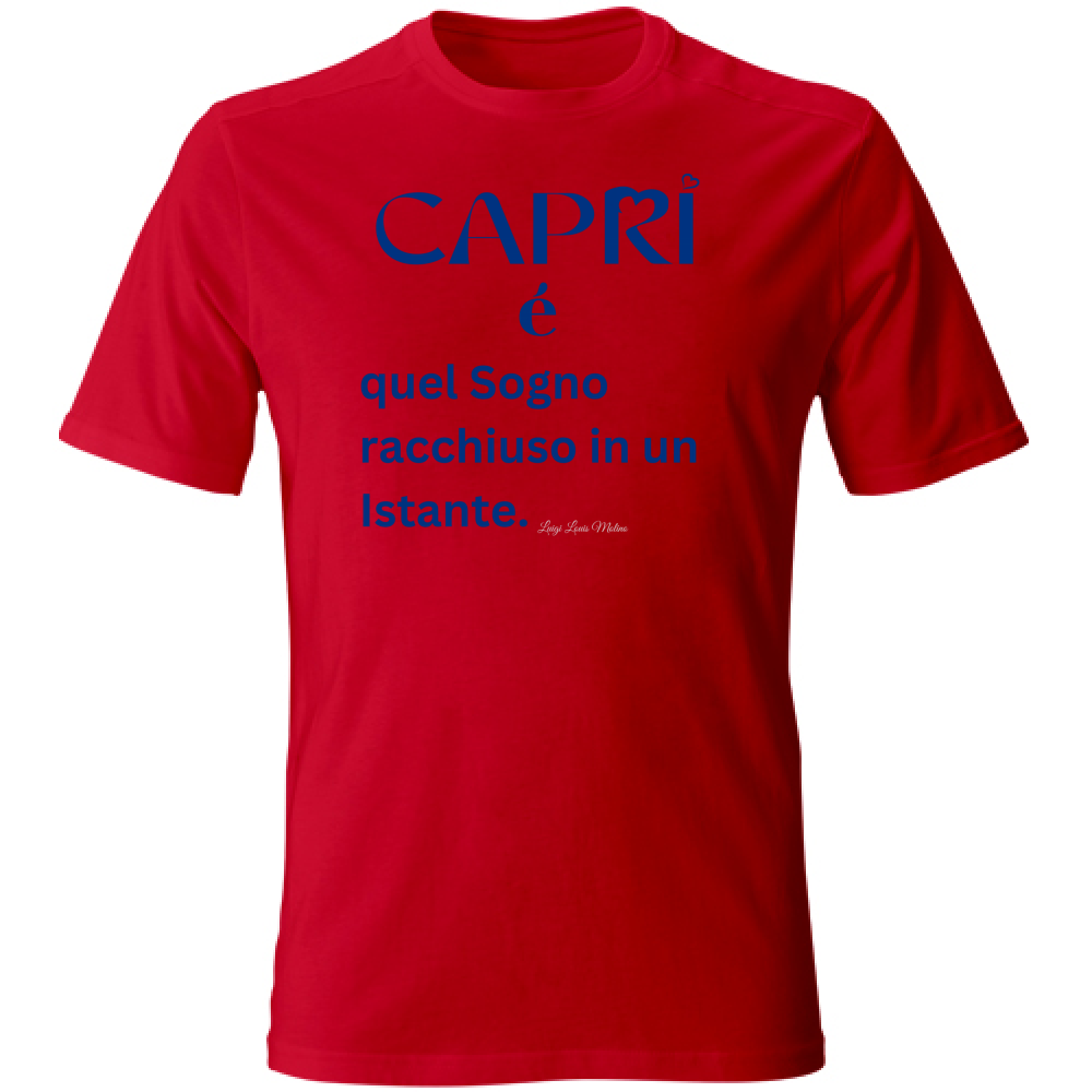 T-Shirt Unisex Large Capri Sogno racchiuso in un istante scritta Blue