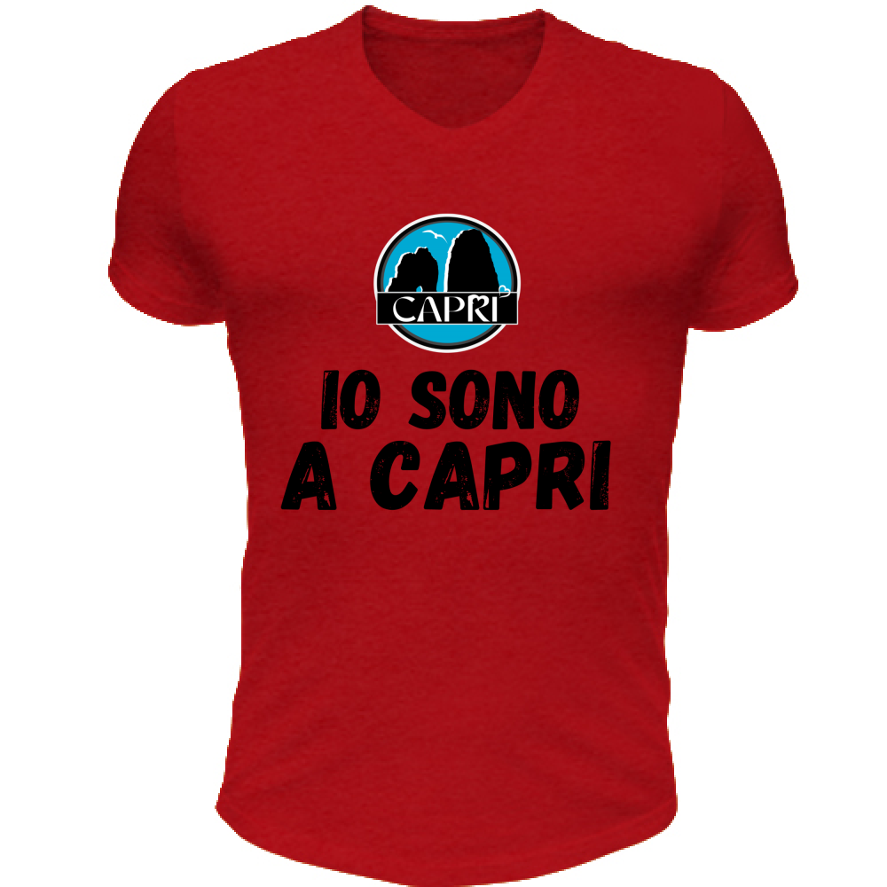 T-Shirt Unisex Scollo V IO SONO A CAPRI SCRITTA NERA