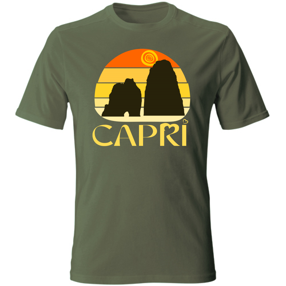T-Shirt Unisex CAPRI TRAMONTO VINTAGE SCRITTA GIALLO