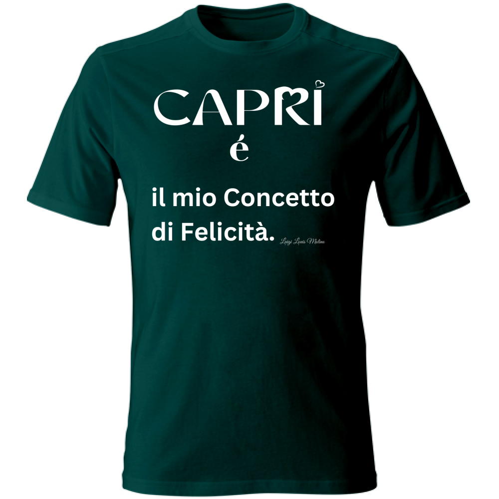 T-Shirt Unisex Capri é il mio concetto di Felicità scritta Bian