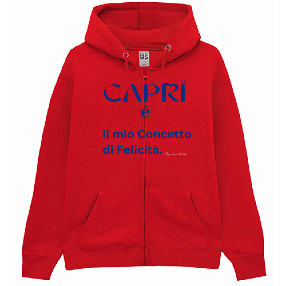 Felpa Premium Cappuccio Zip Capri é il mio concetto di Felicità scritta Blue