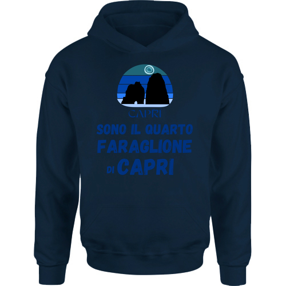 Felpa Bambino con Cappuccio SONO IL QUARTO FARAGLIONE DI CAPRI SCRITTA BLUE